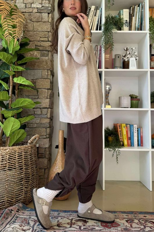 Charli Honeycomb Oversized Turtle Knit Oatmeal Marl